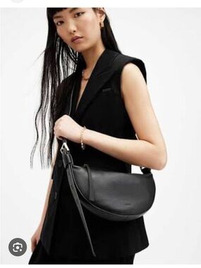 AllSaints Black Half Moon Leather Crossbody. New